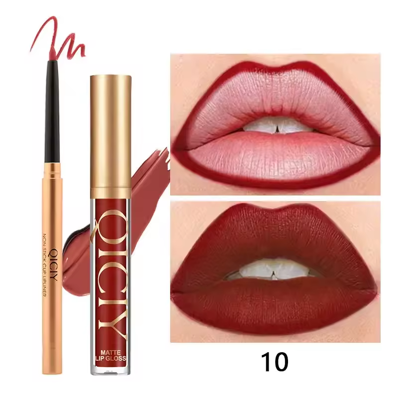 QICIY Lip Gloss Lip & Liner Set Waterproof Matte Easy Coloring Lipstick Set