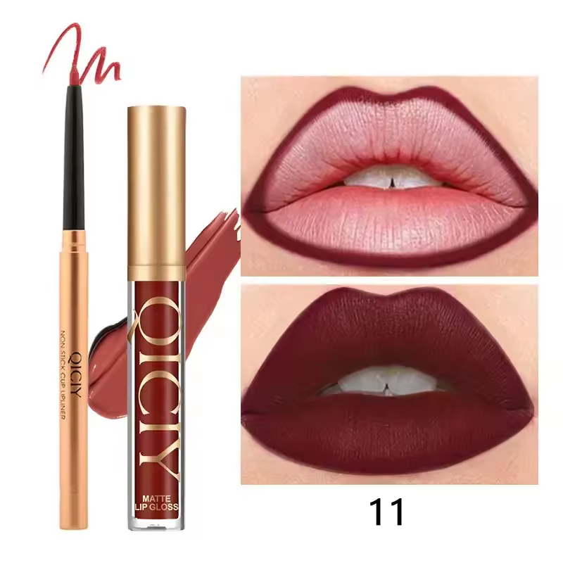 QICIY Lip Gloss Lip & Liner Set Waterproof Matte Easy Coloring Lipstick Set