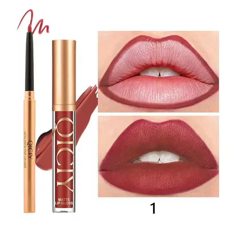 QICIY Lip Gloss Lip & Liner Set Waterproof Matte Easy Coloring Lipstick Set