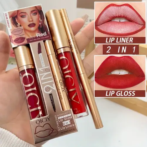 QICIY Lip Gloss Lip & Liner Set Waterproof Matte Easy Coloring Lipstick Set