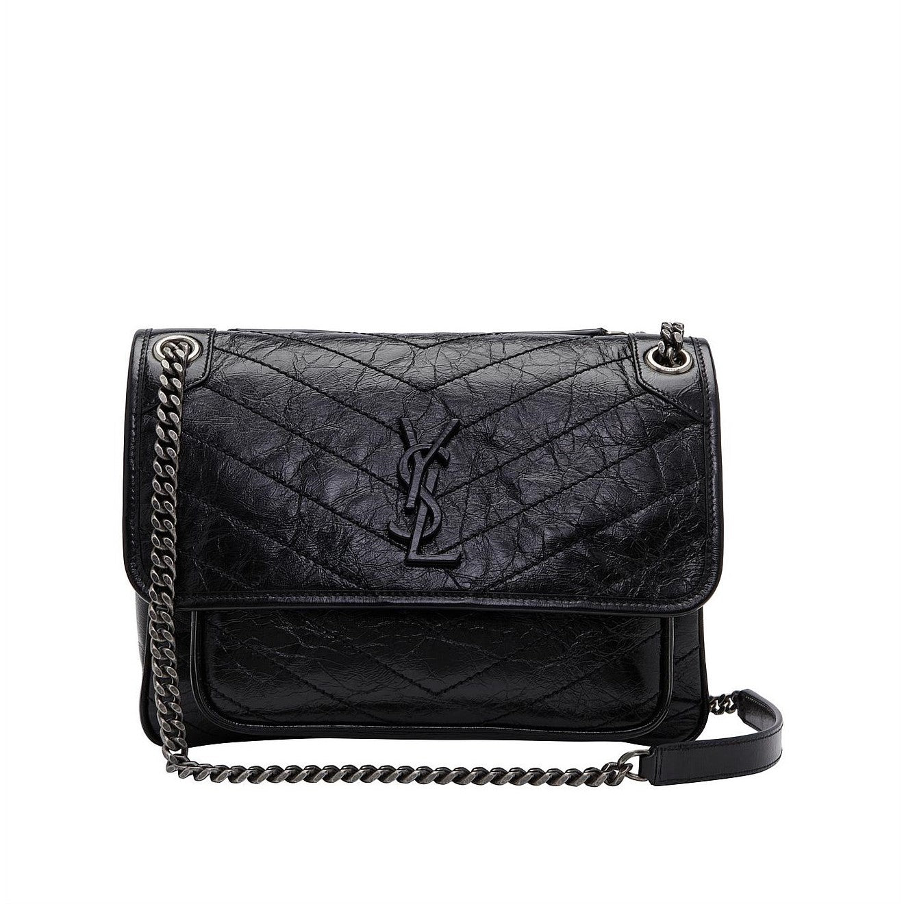 Saint Laurent Black Niki Medium Ysl-Plaque Leather Shoulder Bag