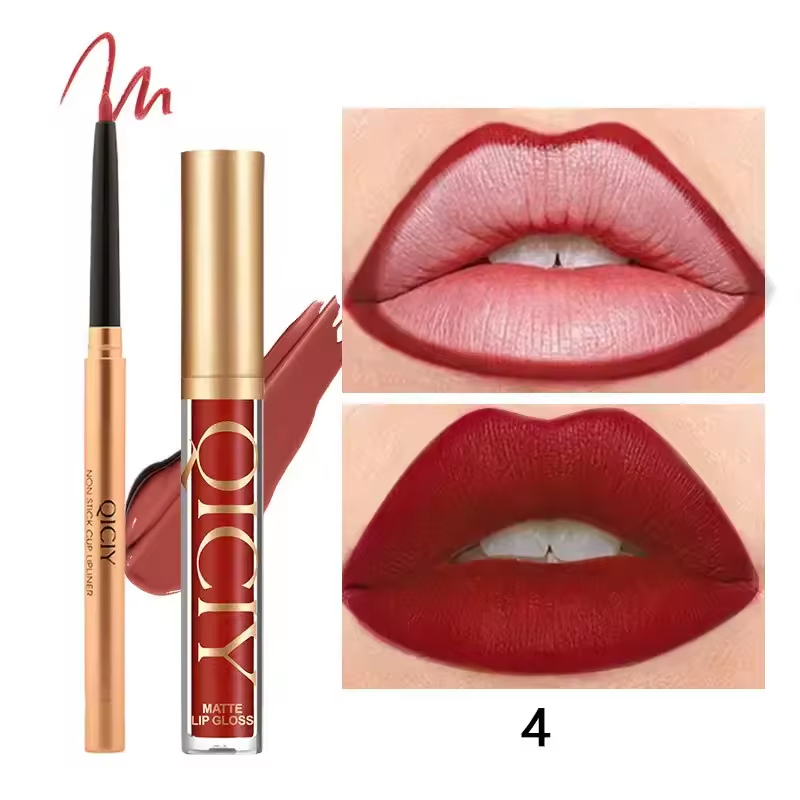 QICIY Lip Gloss Lip & Liner Set Waterproof Matte Easy Coloring Lipstick Set