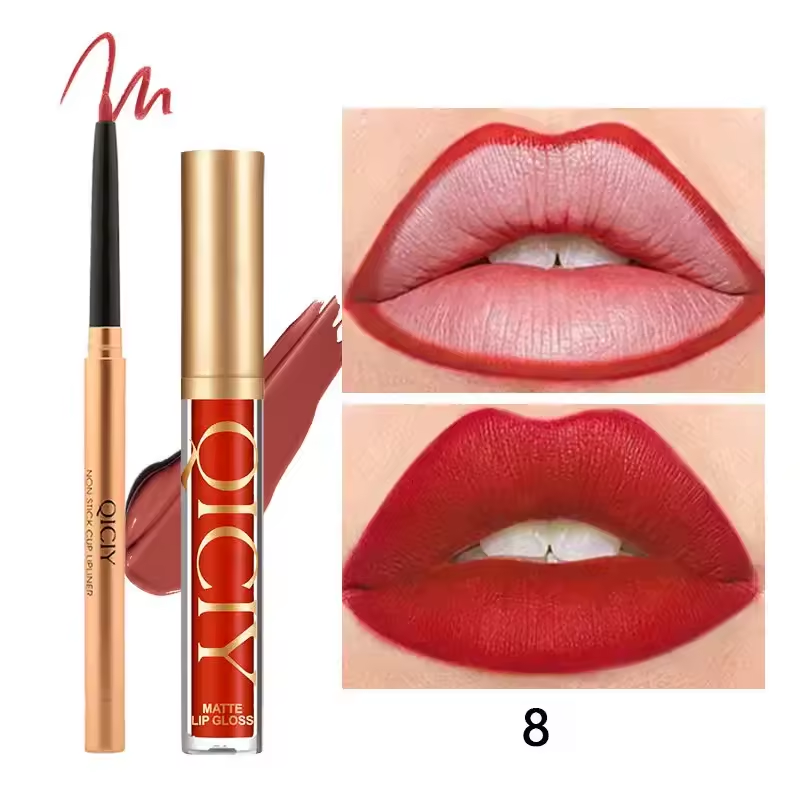 QICIY Lip Gloss Lip & Liner Set Waterproof Matte Easy Coloring Lipstick Set