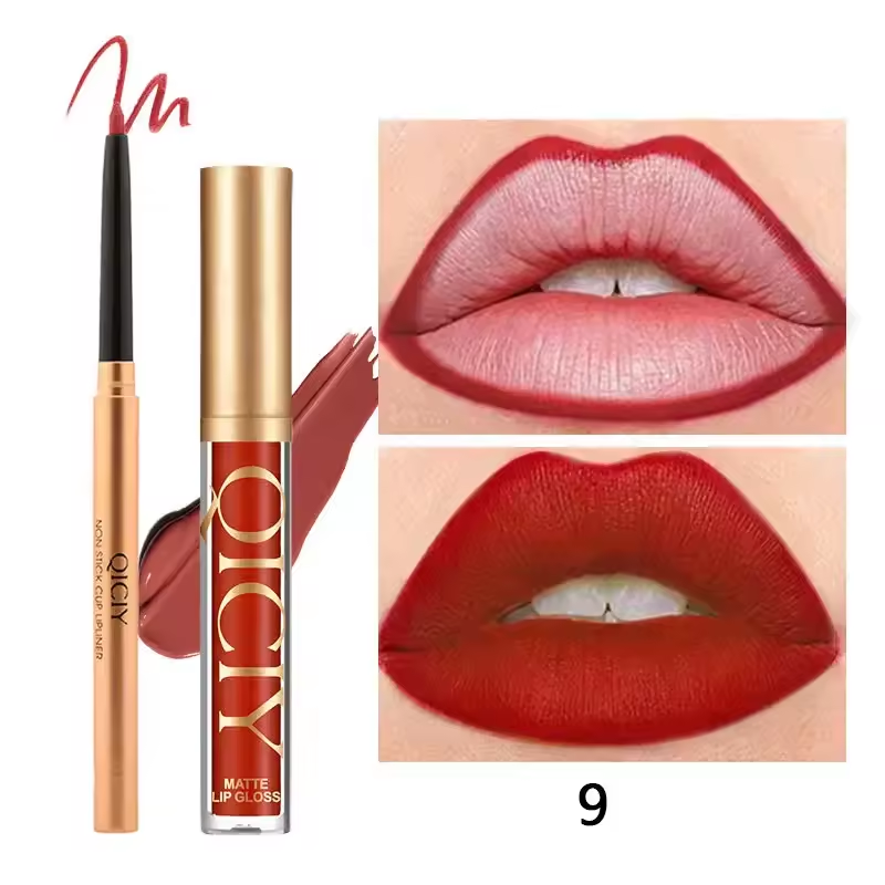 QICIY Lip Gloss Lip & Liner Set Waterproof Matte Easy Coloring Lipstick Set