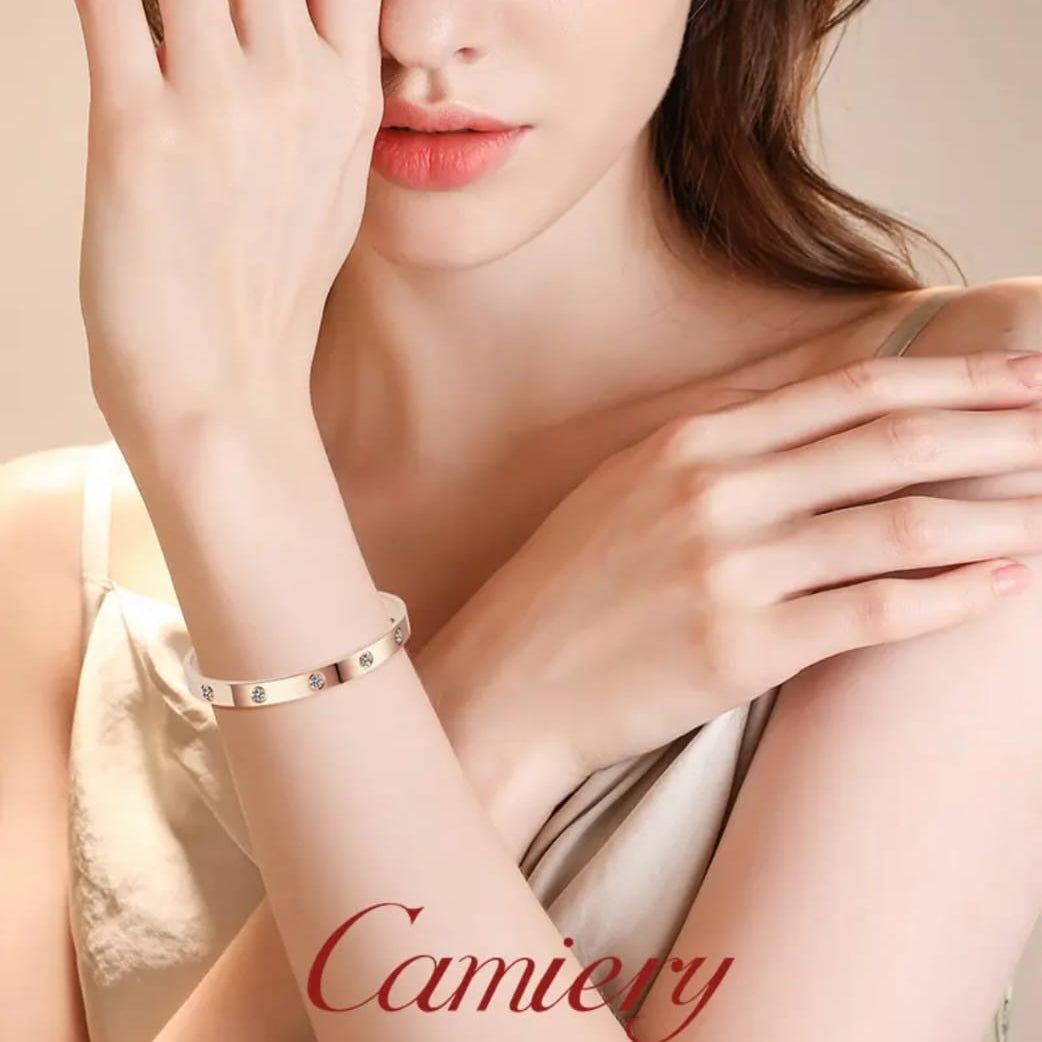 Camiery Rose Gold-Plated American Diamond Studded Kada Bracelet