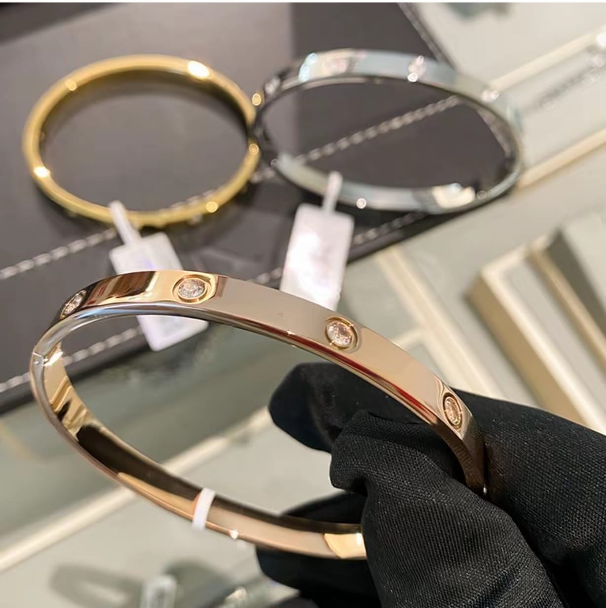 Camiery Rose Gold-Plated American Diamond Studded Kada Bracelet