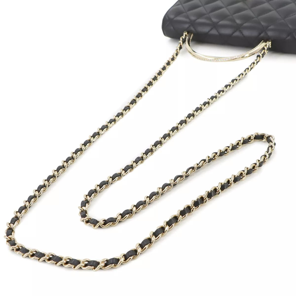 CHANEL Matelassé Chain Wallet Leather Black Rhinestone Bag