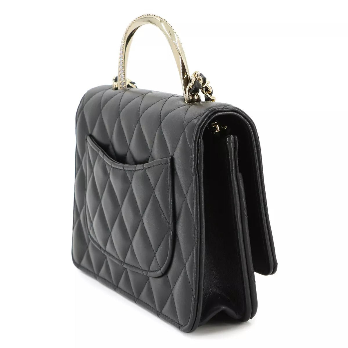 CHANEL Matelassé Chain Wallet Leather Black Rhinestone Bag
