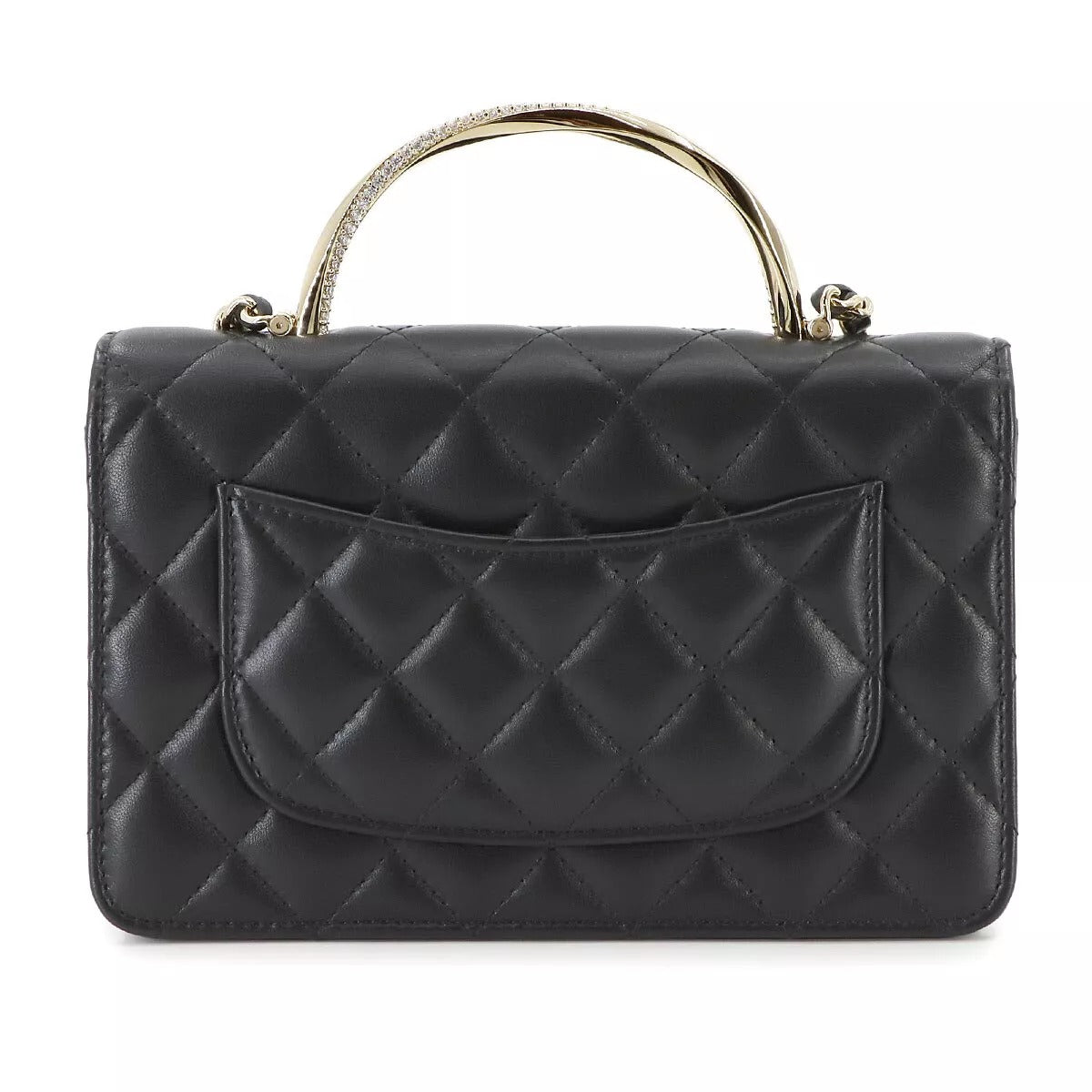 CHANEL Matelassé Chain Wallet Leather Black Rhinestone Bag