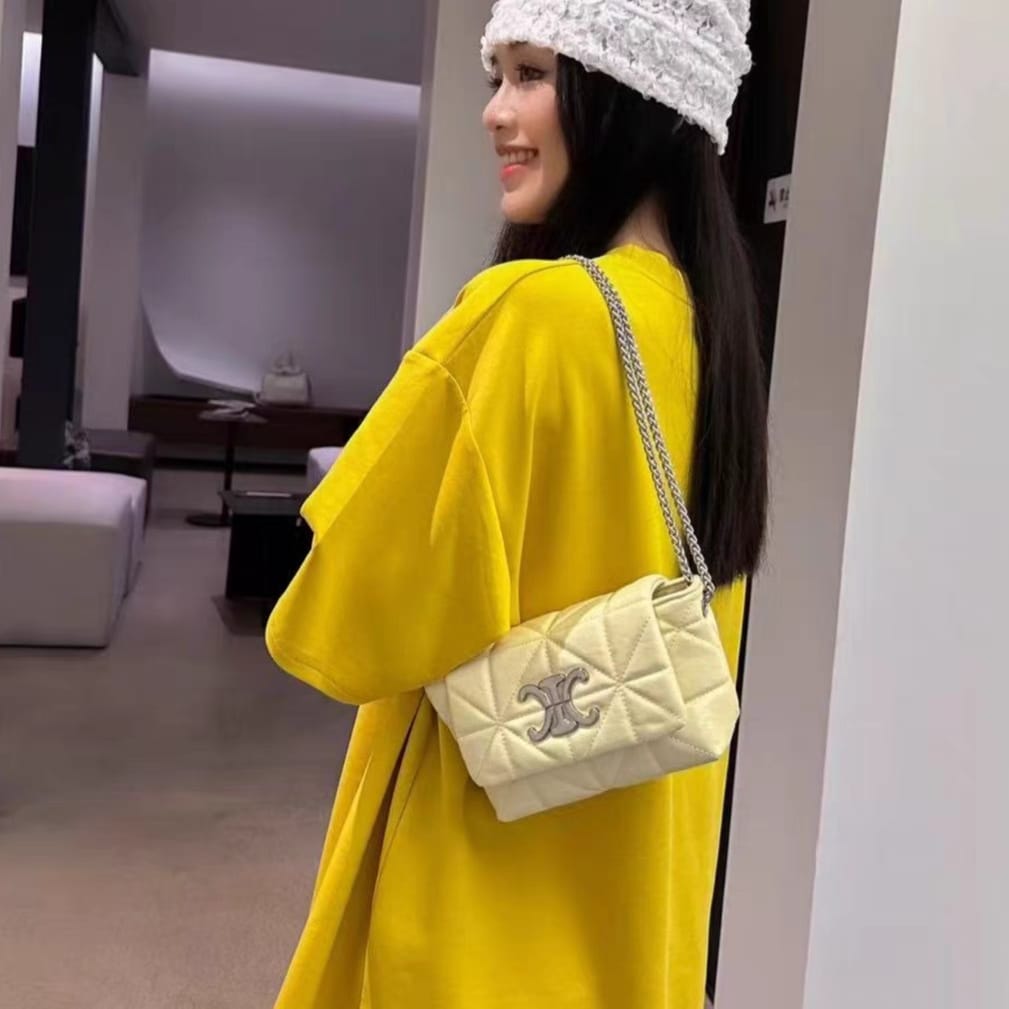 White Vegan Leather Quilted Studded Shoulder Bag