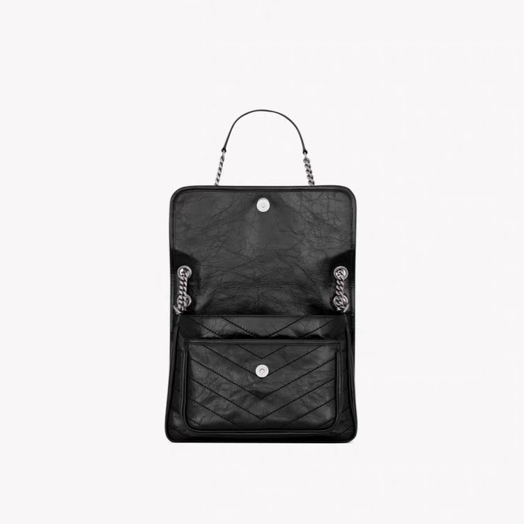 Saint Laurent Black Niki Medium Ysl-Plaque Leather Shoulder Bag