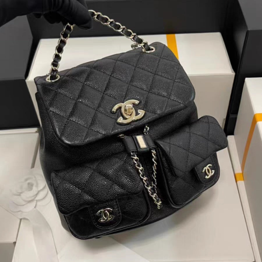 Chanel Medium Cargo Duma Backpack Black Shiny Grained Calfskin