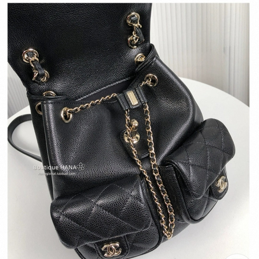 Chanel Medium Cargo Duma Backpack Black Shiny Grained Calfskin