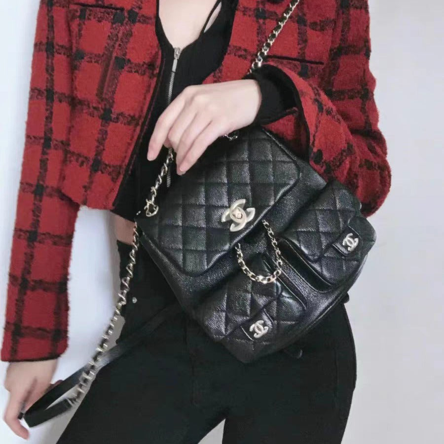 Chanel Medium Cargo Duma Backpack Black Shiny Grained Calfskin