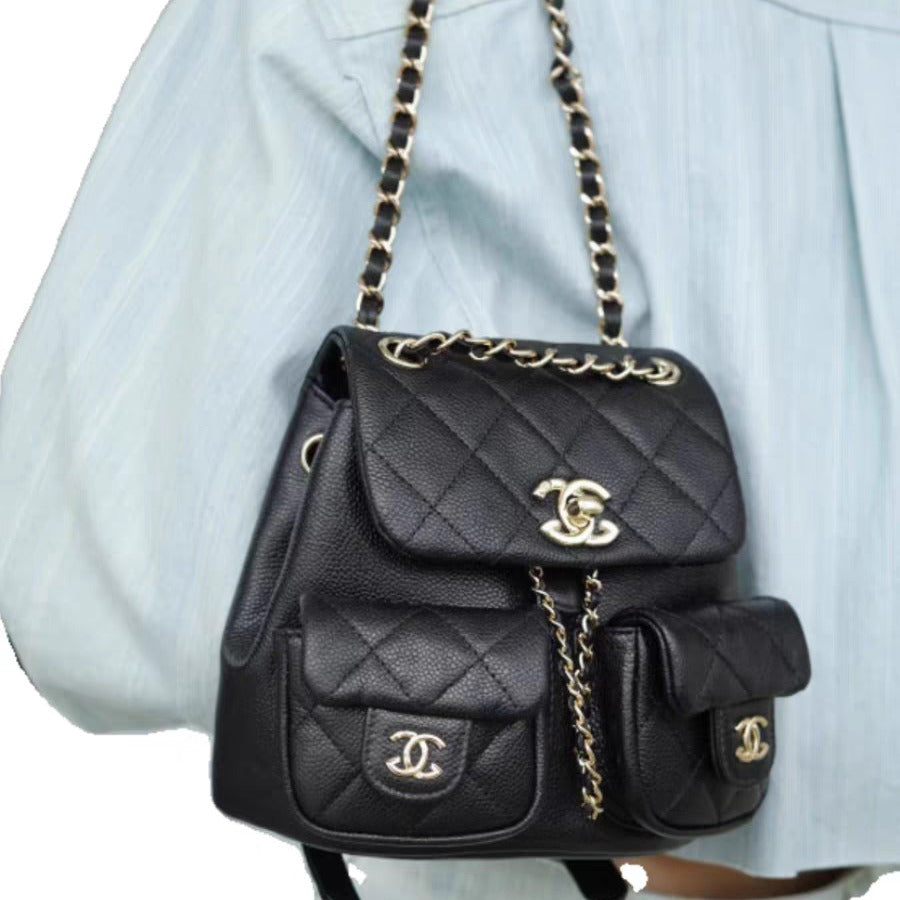 Chanel Medium Cargo Duma Backpack Black Shiny Grained Calfskin