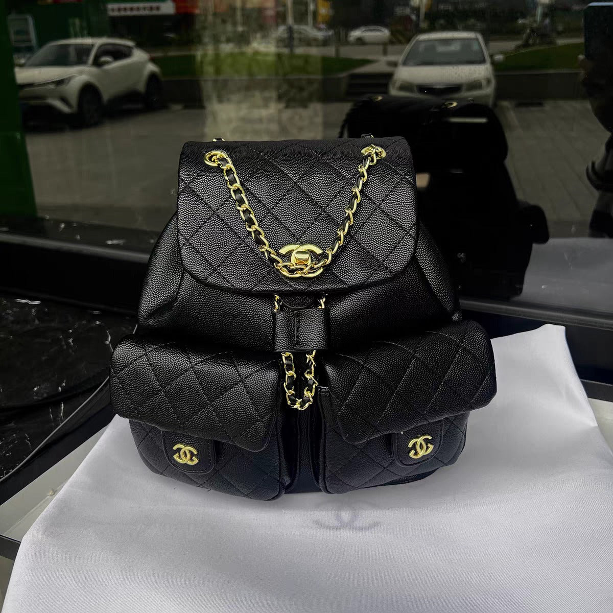 Chanel Medium Cargo Duma Backpack Black Shiny Grained Calfskin