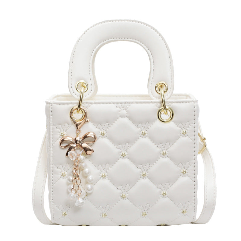 Square Fashion Dia Check Pearl Shoulder Crossbody Bag