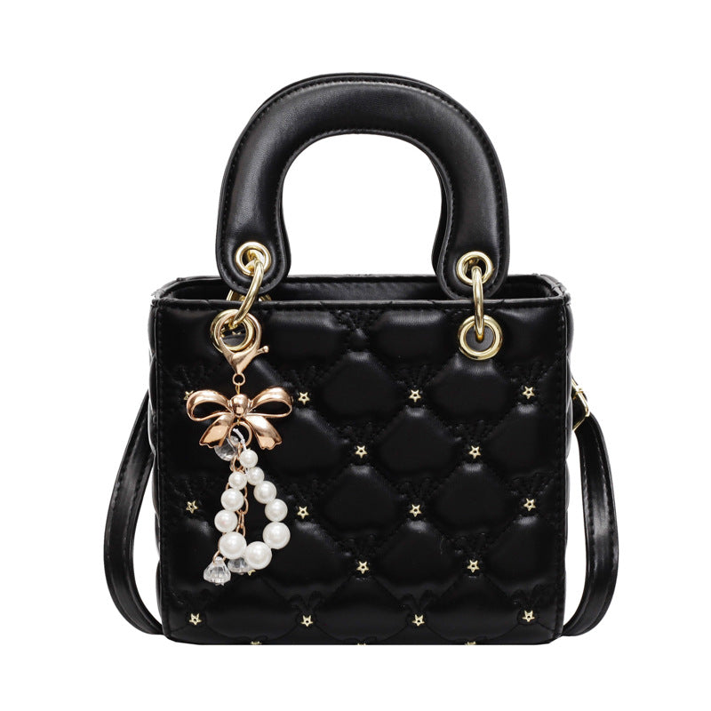 Square Fashion Dia Check Pearl Shoulder Crossbody Bag