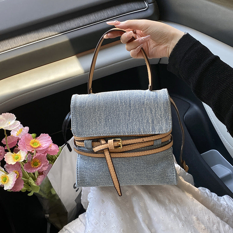 Designer Vintage Boho Moschino Tie Me Denim Bag