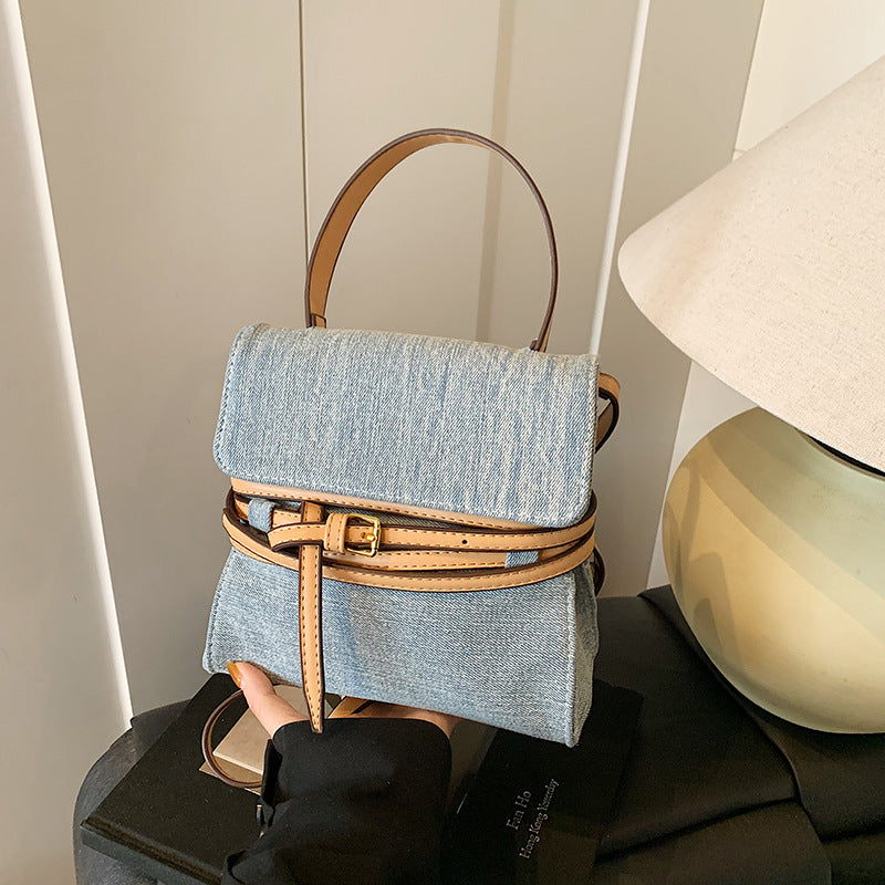 Designer Vintage Boho Moschino Tie Me Denim Bag