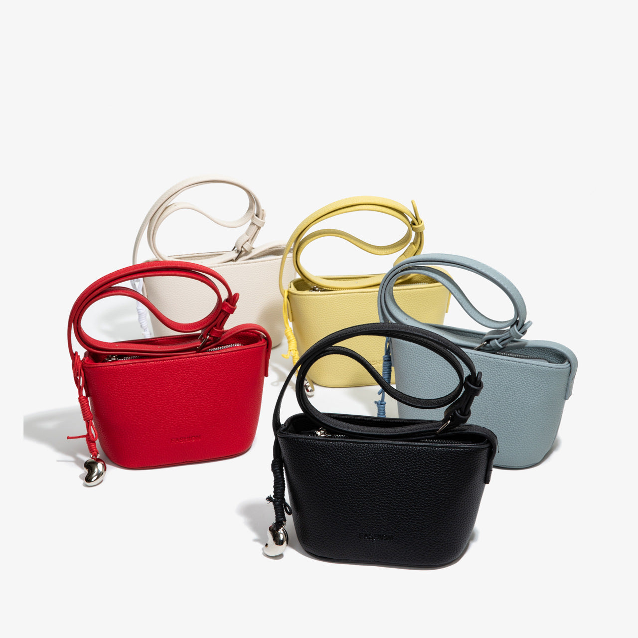 High Quality Simple Lychee Pattern Solid Color Bucket Blue Bag