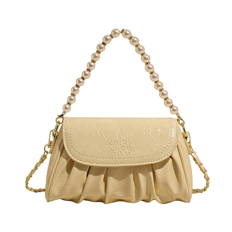 Solid Pearl Pleated Underarm Women Elegant Commuter Outdoor Bag