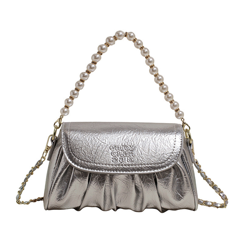 Solid Pearl Pleated Underarm Women Elegant Commuter Outdoor Bag