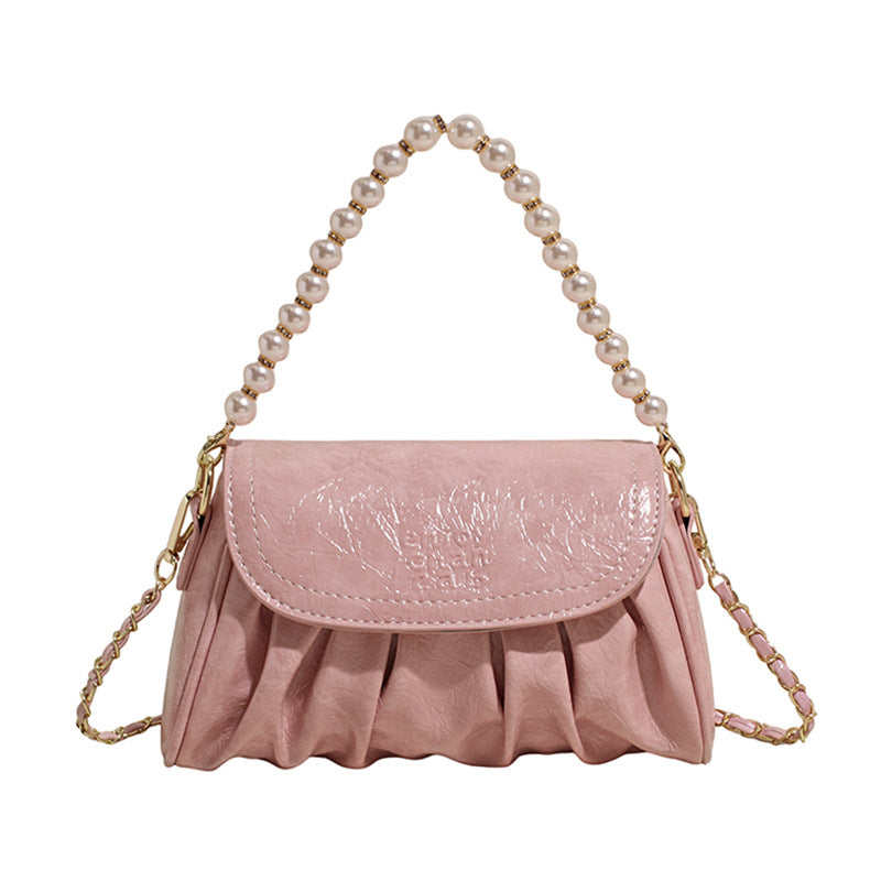 Solid Pearl Pleated Underarm Women Elegant Commuter Outdoor Bag