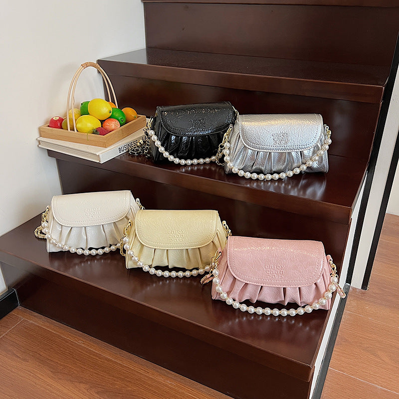 Solid Pearl Pleated Underarm Women Elegant Commuter Outdoor Bag