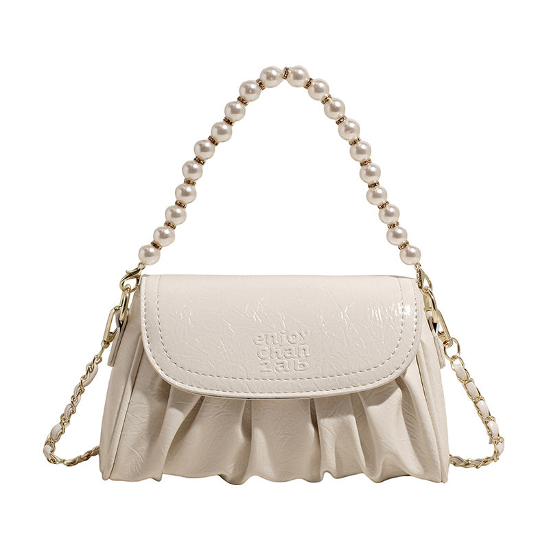 Solid Pearl Pleated Underarm Women Elegant Commuter Outdoor Bag
