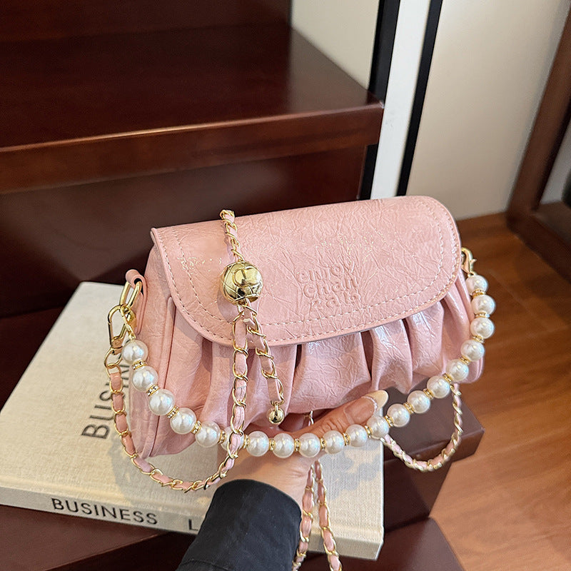 Solid Pearl Pleated Underarm Women Elegant Commuter Outdoor Bag