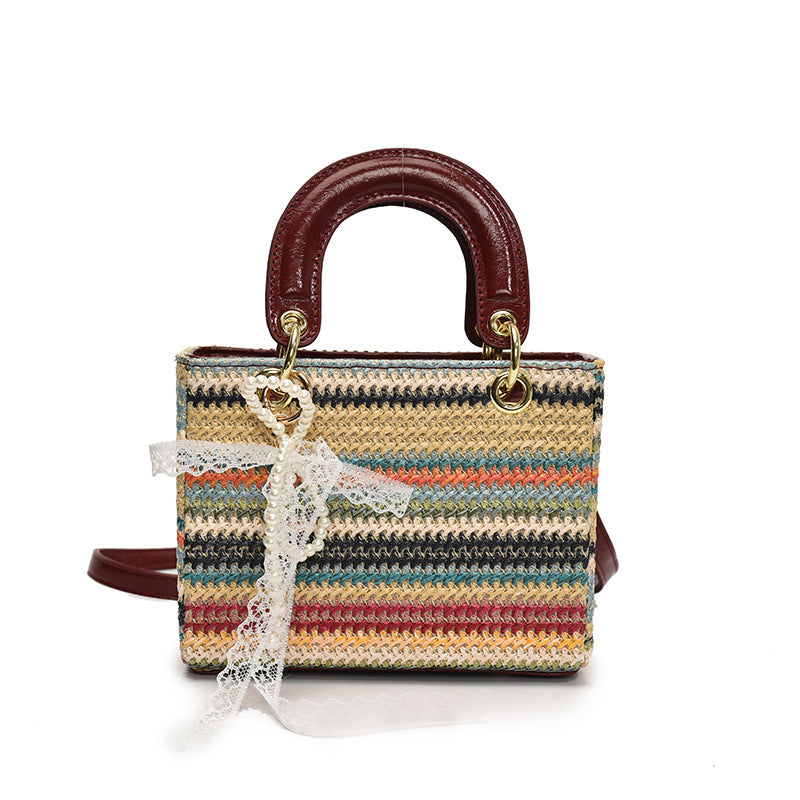 Women's Fashionable Red Colorful Handbag Casual Versatile Shoulder Bag