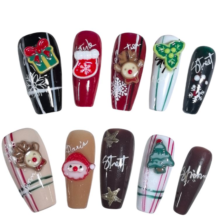 Press On Nail Long Nails Christmas Design 10Pcs Mask Queen Nepal