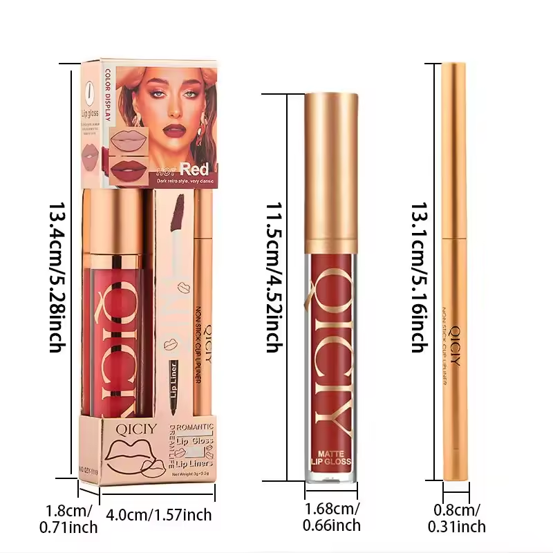 QICIY Lip Gloss Lip & Liner Set Waterproof Matte Easy Coloring Lipstick Set