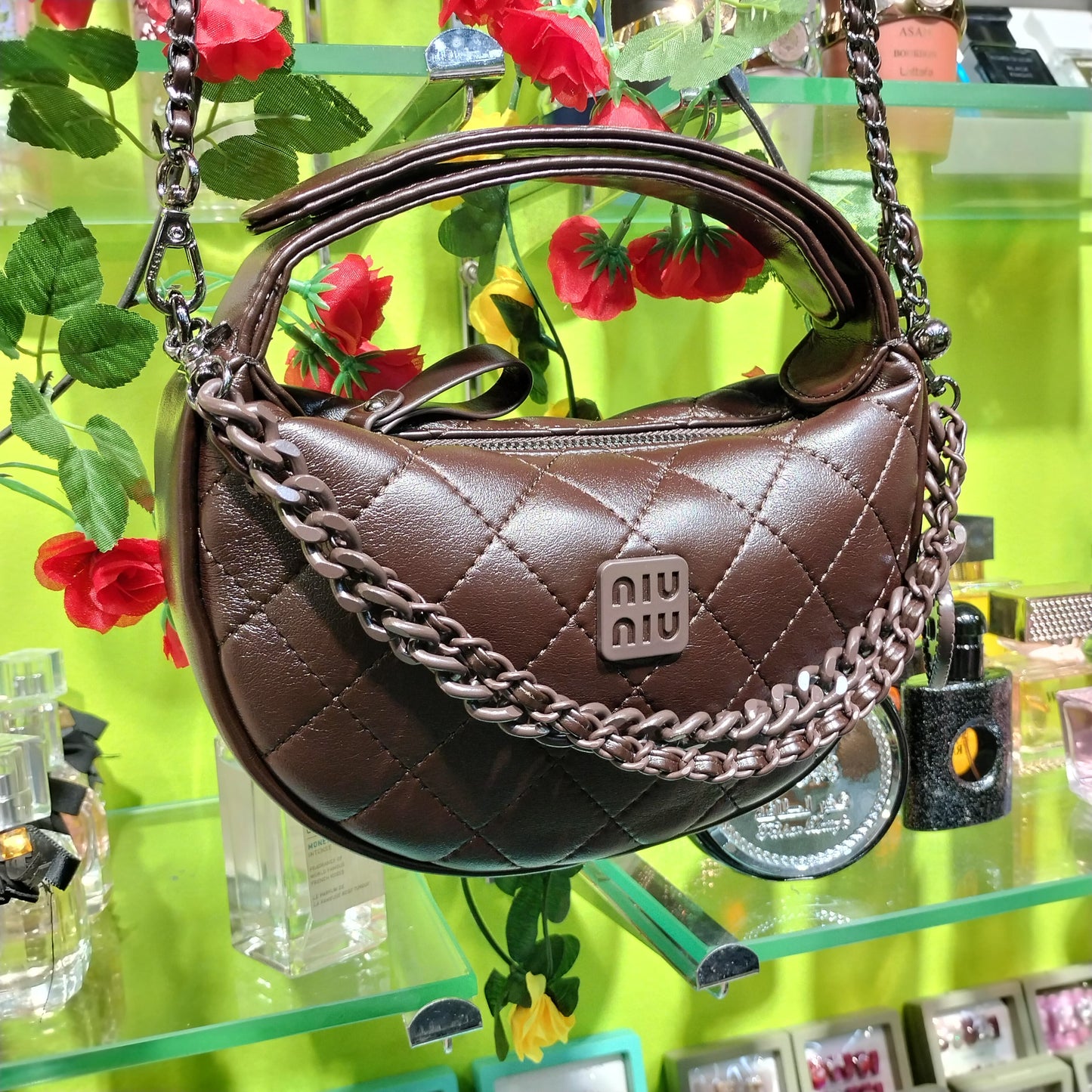 Niu Niu Fleming Soft Mini Crescent Women's Brown Clutch Bag