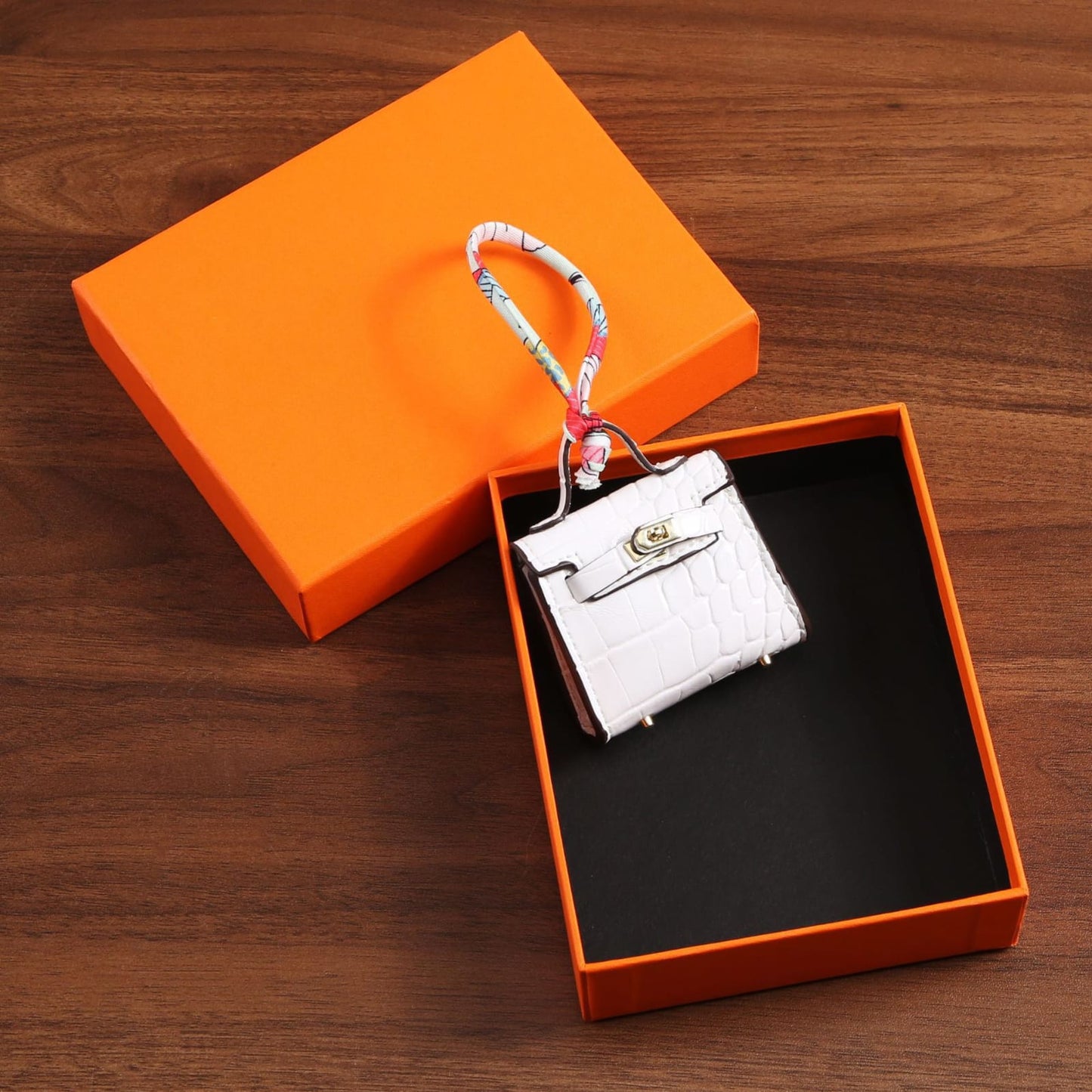 Top Grain Leather Mini Bag Charm Keyring