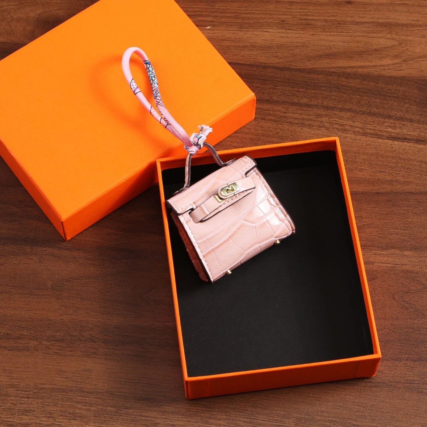Top Grain Leather Mini Bag Charm Keyring