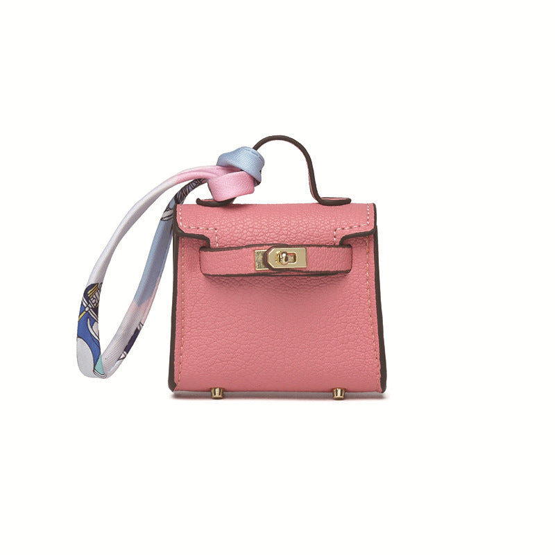 Top Grain Leather Mini Bag Charm Keyring