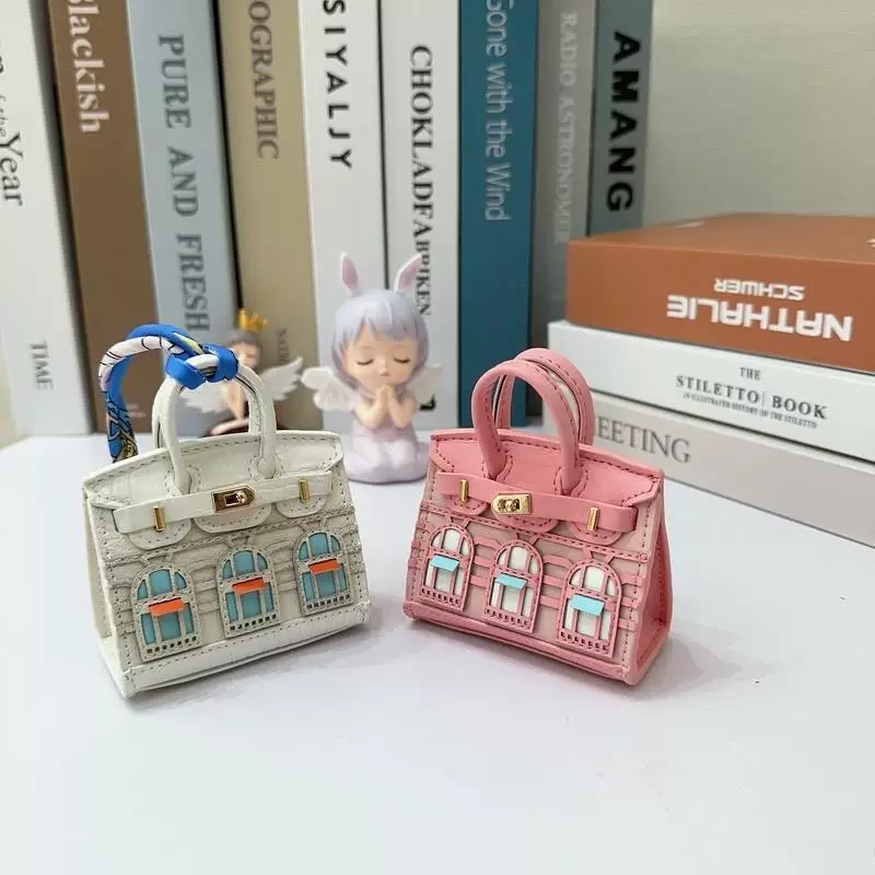 Top Grain Leather Mini Bag Charm Keyring