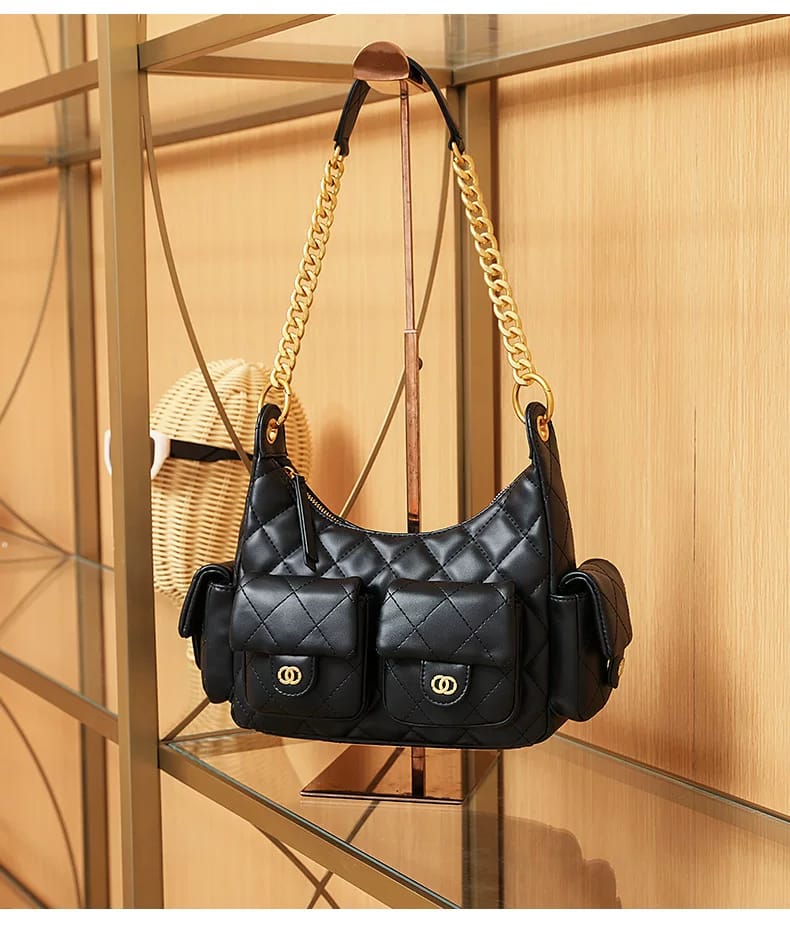 CHANEL Leather Hobo Shoulder Bag