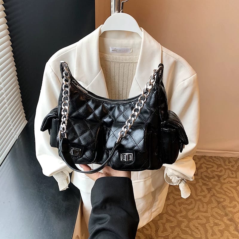 CHANEL Leather Hobo Shoulder Bag