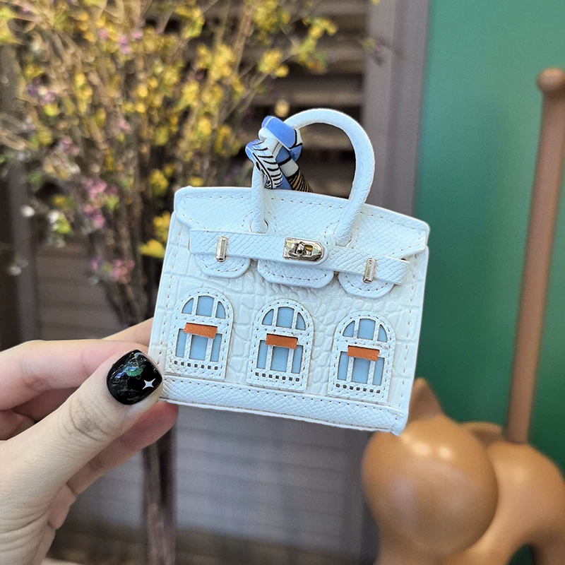 Top Grain Leather Mini Bag Charm Keyring