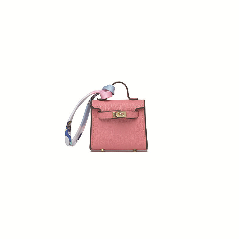 Top Grain Leather Mini Bag Charm Keyring