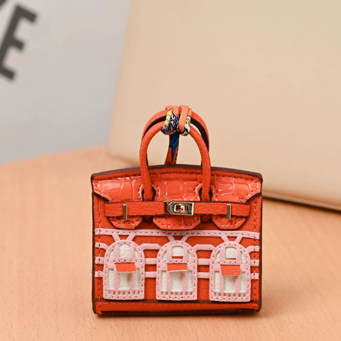 Top Grain Leather Mini Bag Charm Keyring