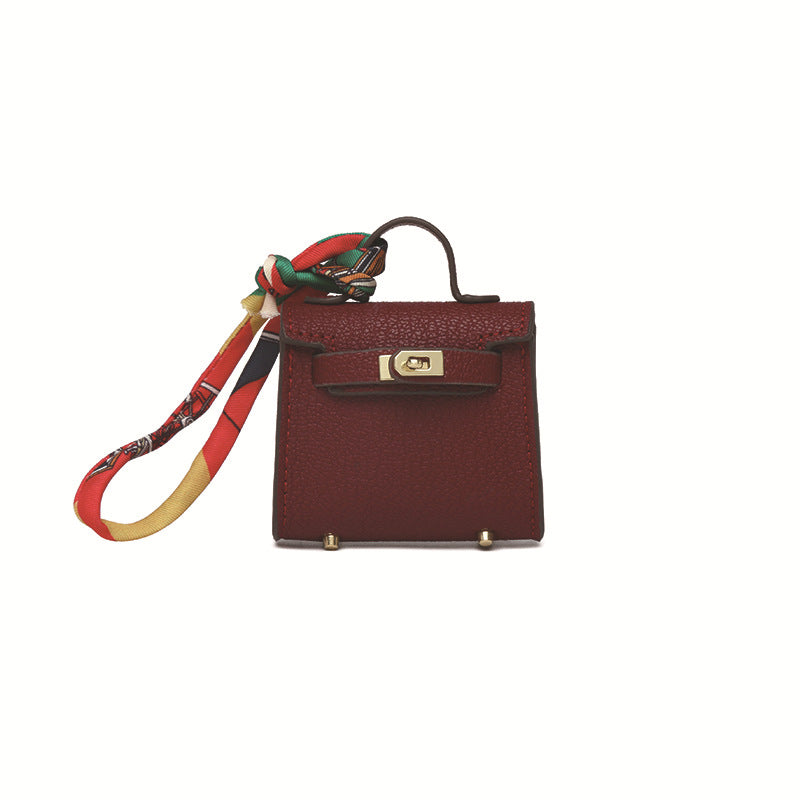 Top Grain Leather Mini Bag Charm Keyring