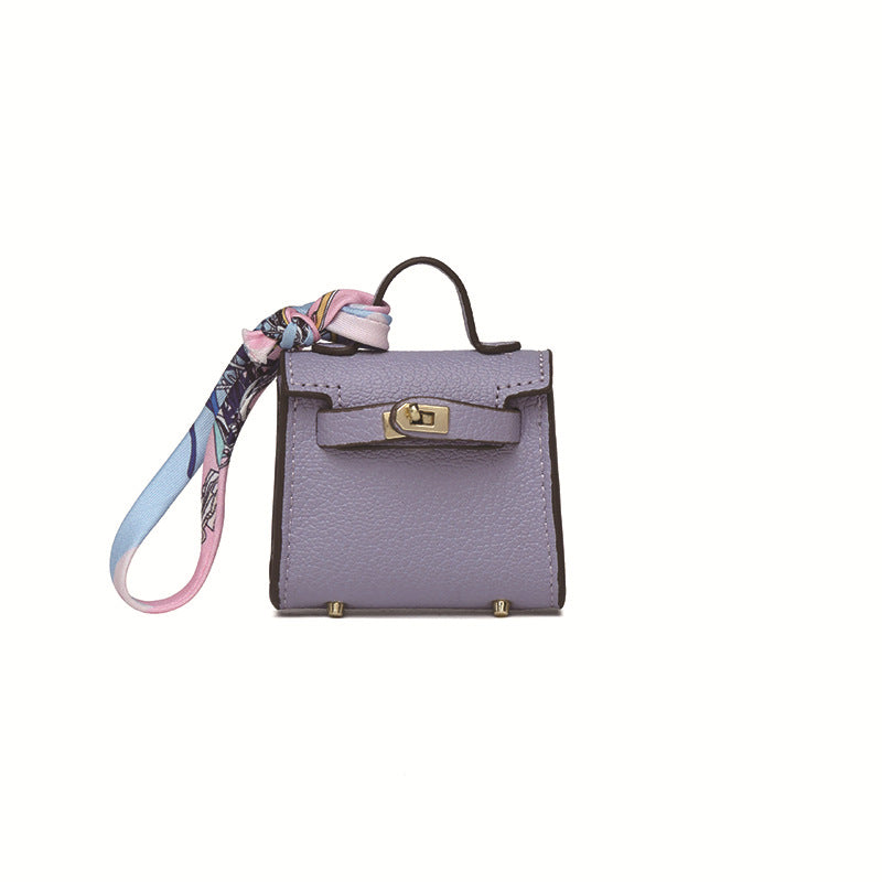 Top Grain Leather Mini Bag Charm Keyring