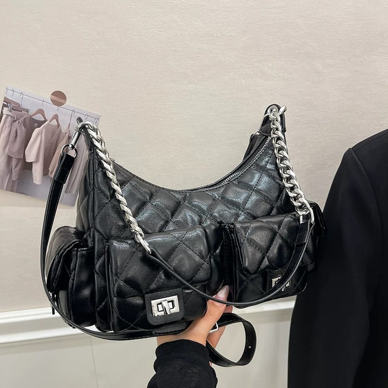 CHANEL Leather Hobo Shoulder Bag