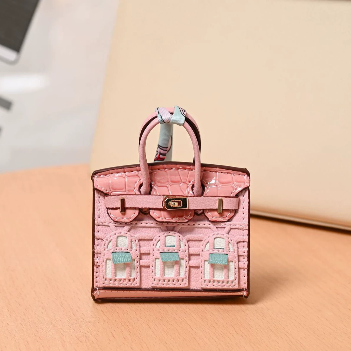 Top Grain Leather Mini Bag Charm Keyring