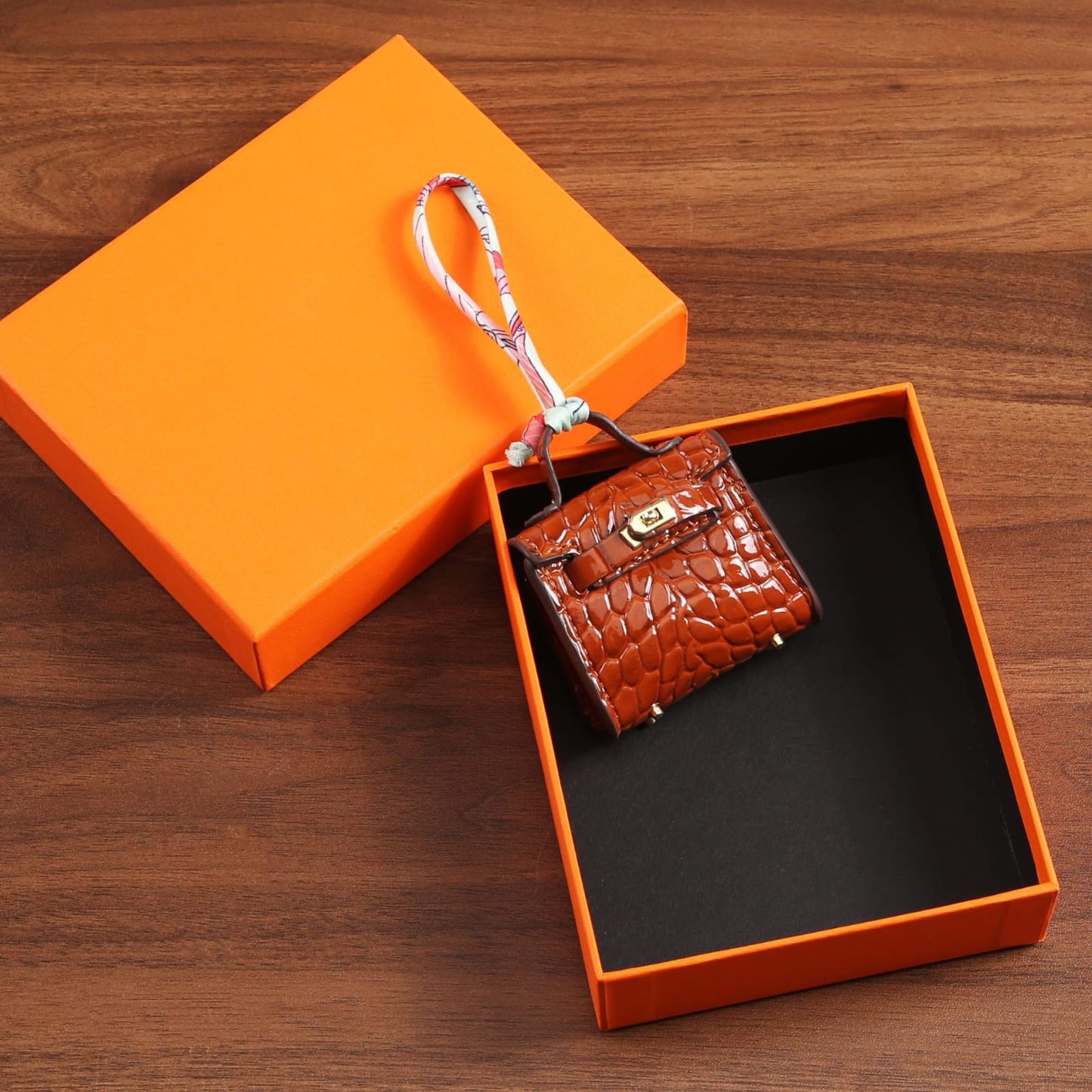 Top Grain Leather Mini Bag Charm Keyring