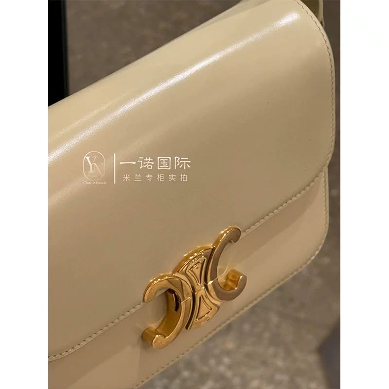 Celine Triomphe White Shoulder Bag